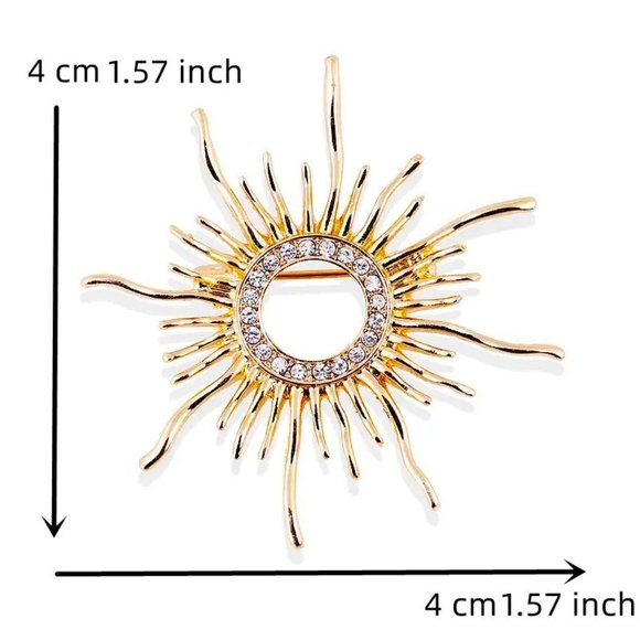 Brooch Starburst Sun Rhinestone Pin Stylish Sparkle Boho Glam Aztec Gold Glam - Picture 3 of 3